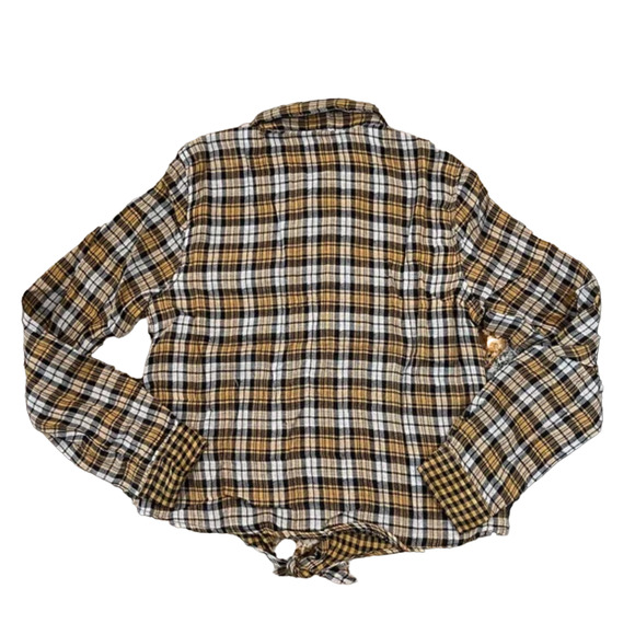 NWT Francesca's Dizzy Gal Gold/Black/White Plaid Button Down Shirt - Picture 3 of 11